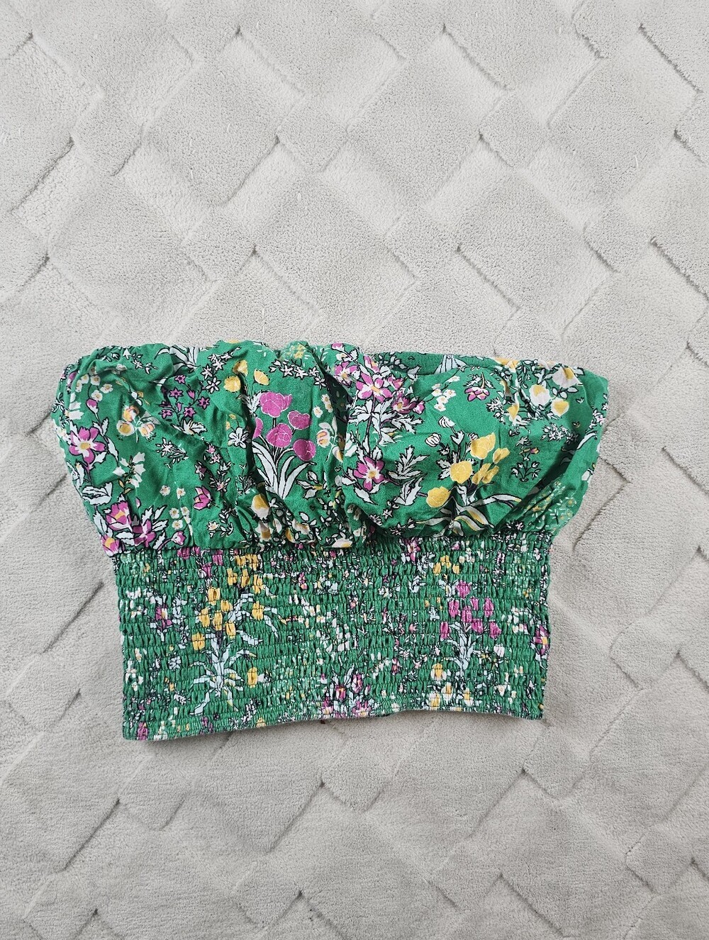 Maeve By Anthropologie Green Floral Smocked Tube Top Womens Small